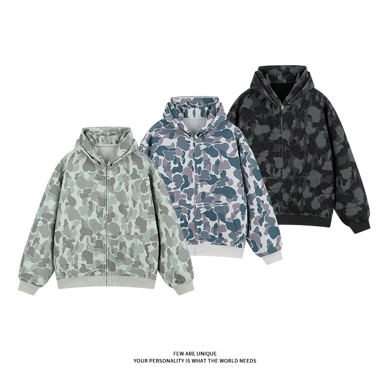 Men Camouflage Hoodie Cardigan Hip Hop Men Streetwear Oversized Camouflage Hooded Zipper Jacket General Clothing