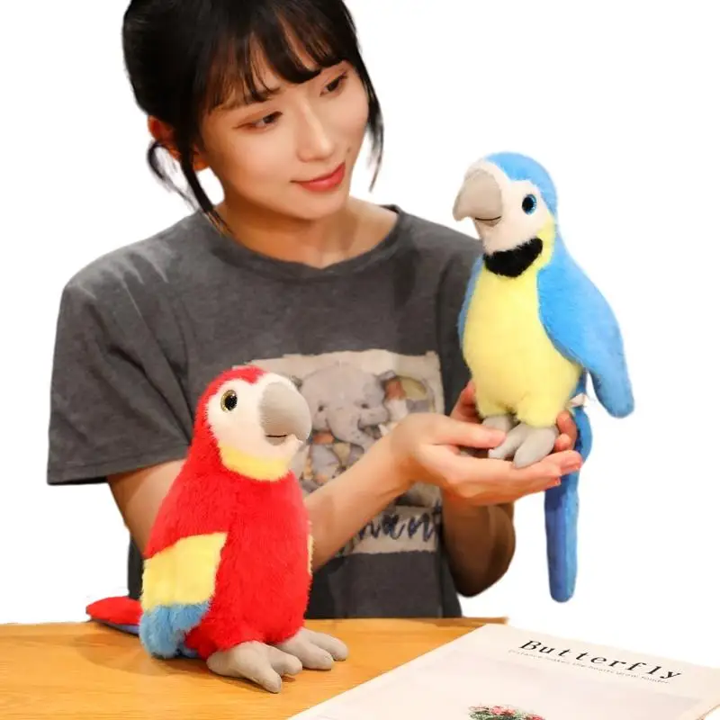 12/21cm Like Real Bird Doll Stuffed Soft Red Blue Parrot Standing Plushie Home Office Decoration Kids Gift