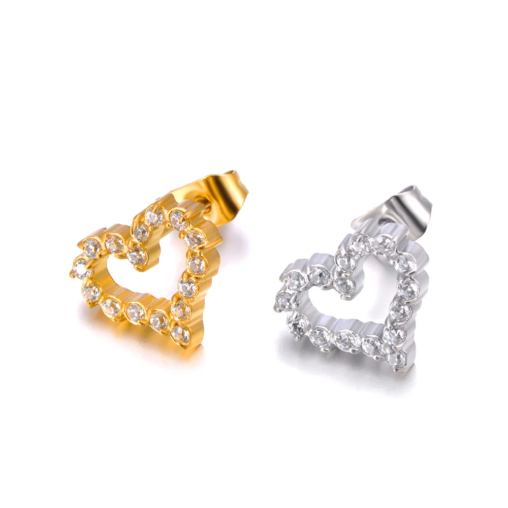 Lokaer لامعة زركون 316L الفولاذ المقاوم للصدأ القلب وأقراط رائعة عالية الجودة موضة حجر الراين مجوهرات E24107 #3