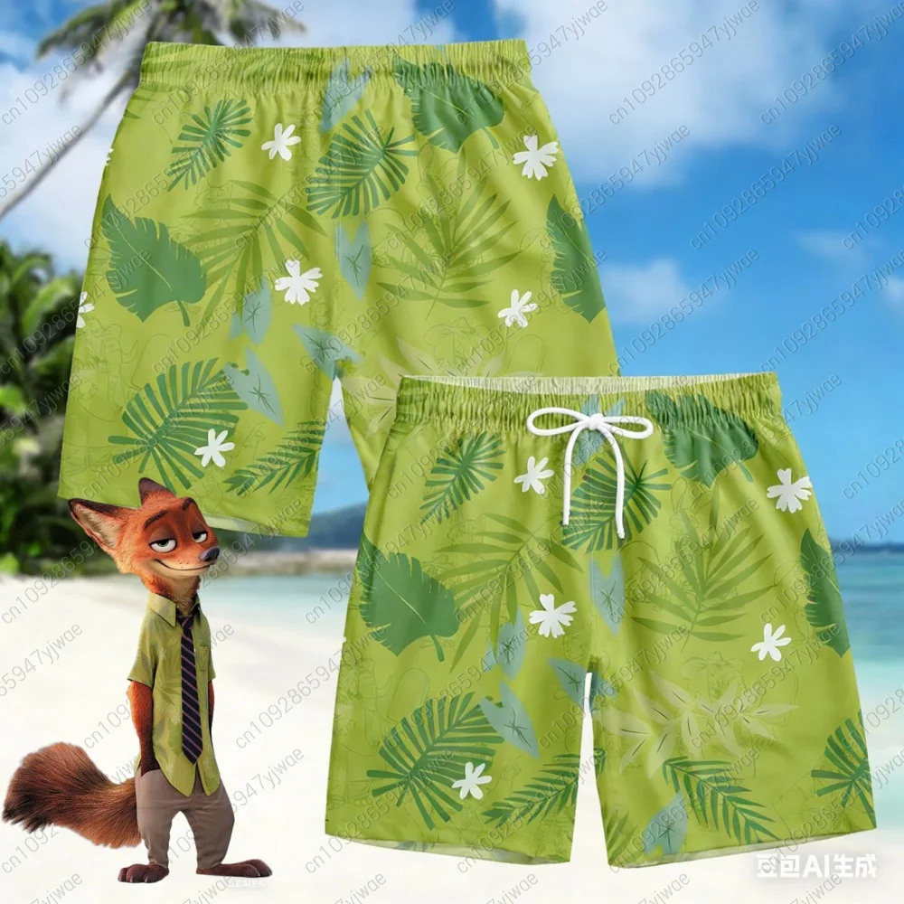 

Мужские пляжные шорты Nick из Zootopia, лето 2026, быстросохнущие, с эластичным поясом на шнурке, гавайские шорты для плавания, мужская одежда