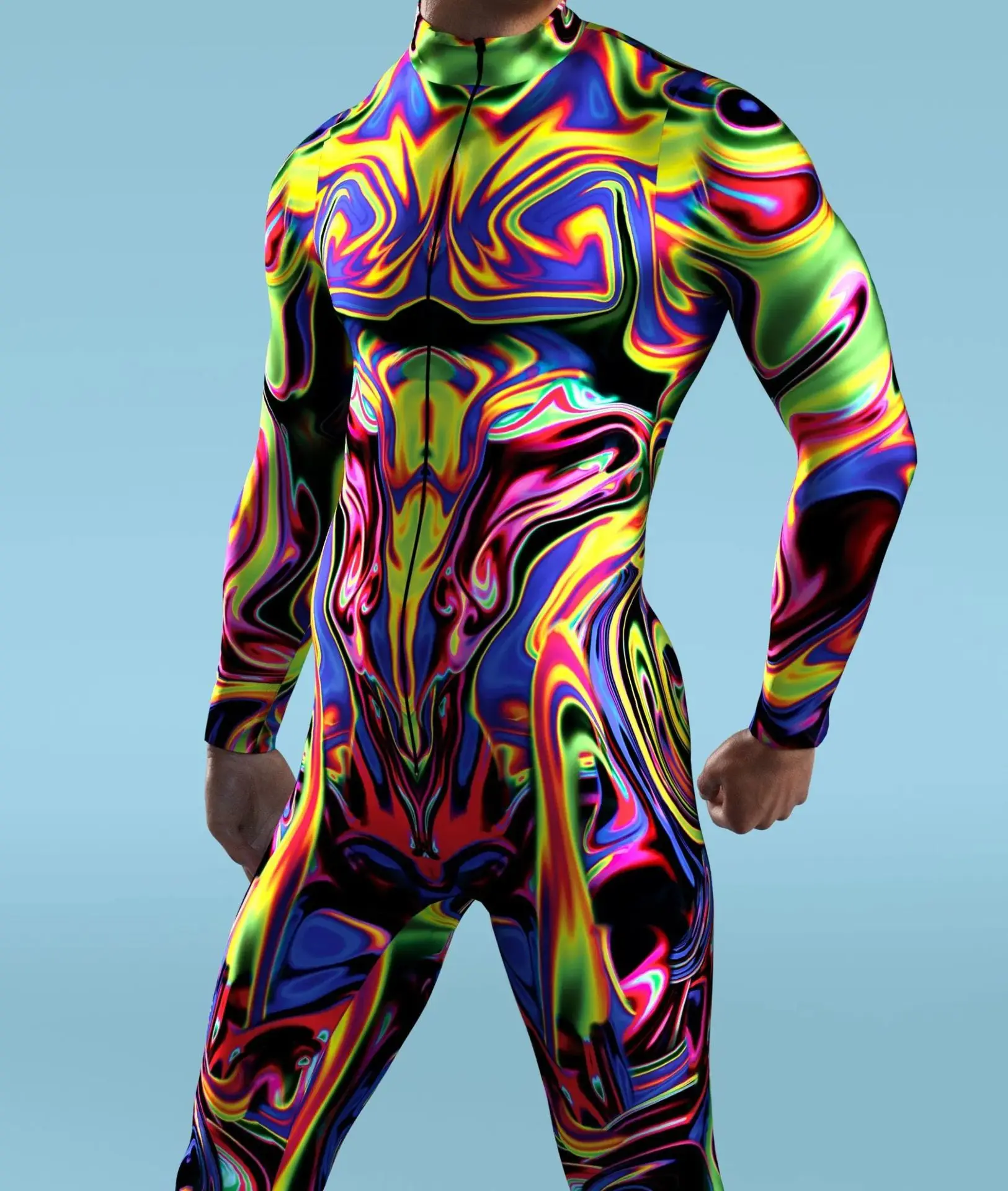 Halloween Herren Sexy Schlangenleder-Optik Cosplay Jumpsuit Tier-Bodysuit Festival Zentai-Anzug Themenparty Catsuits Rave-Outfits Neu – Detail 23