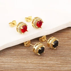 Nidin New Retro Creative Design Inlaid Delicate Zircon Round Shape Charm Earrings For Women Girls Daily Party Ear Jewelry Gift