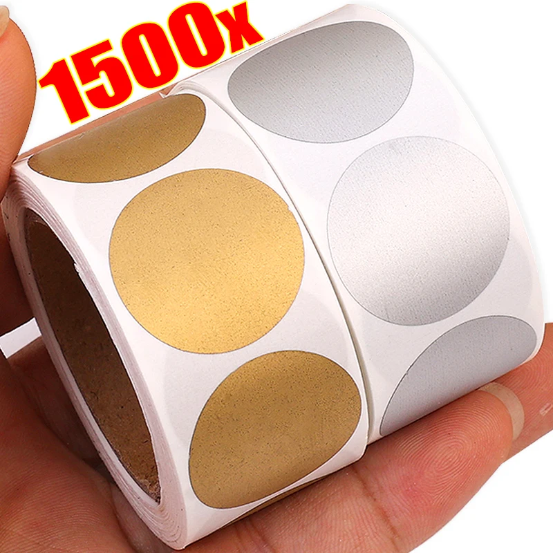1500/300 Uds pegatinas para rascar etiquetas redondas pegatinas plateadas y doradas DIY entradas de lotería etiquetas autoadhesivas hechas a mano 25mm