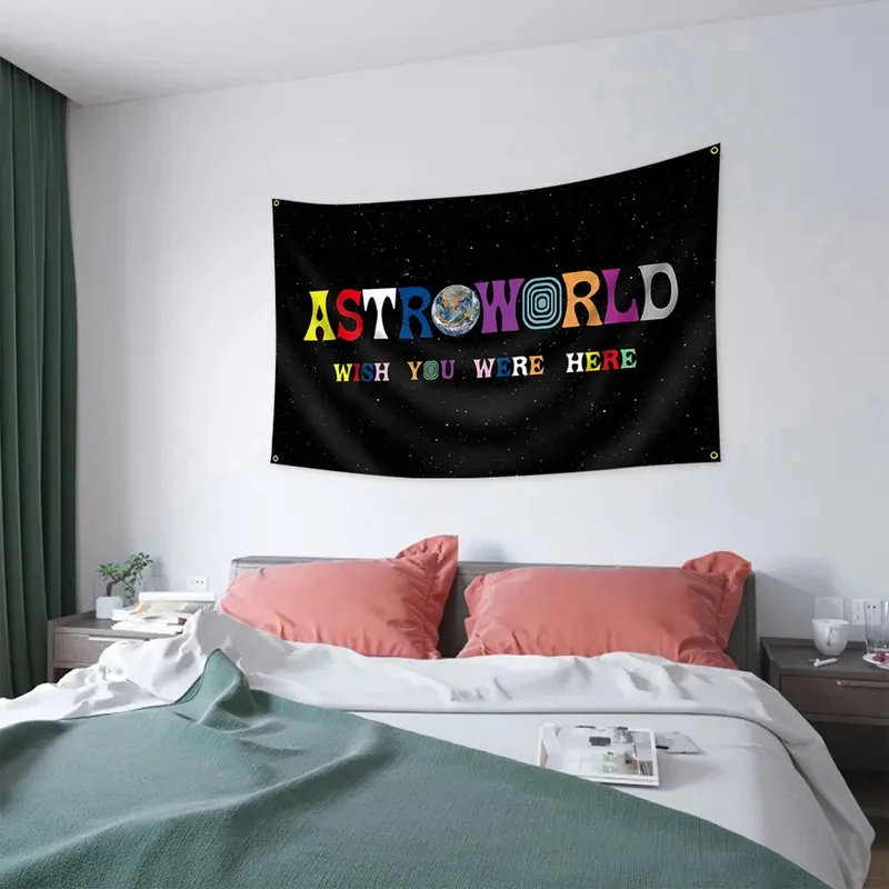 Astroworld Wish You Were Here Tapestry Travis Scott Hip Hop Wall Hanging Polyester Fan Merch Decor for Bedroom Dorm