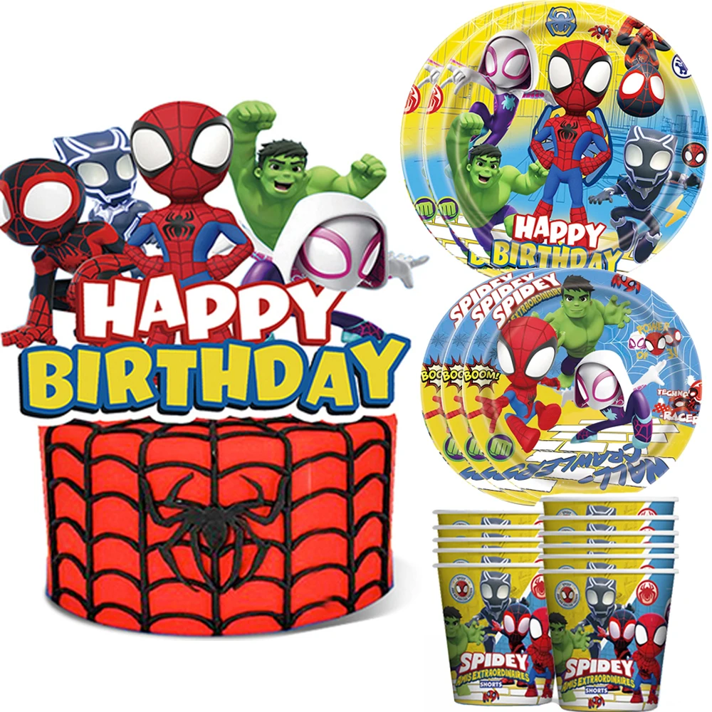 Spidey And His Amazing Friends Birthday Party Decorations Supplies Spiderman Tableware Plate Cake Toppers for Kid Boys Favors