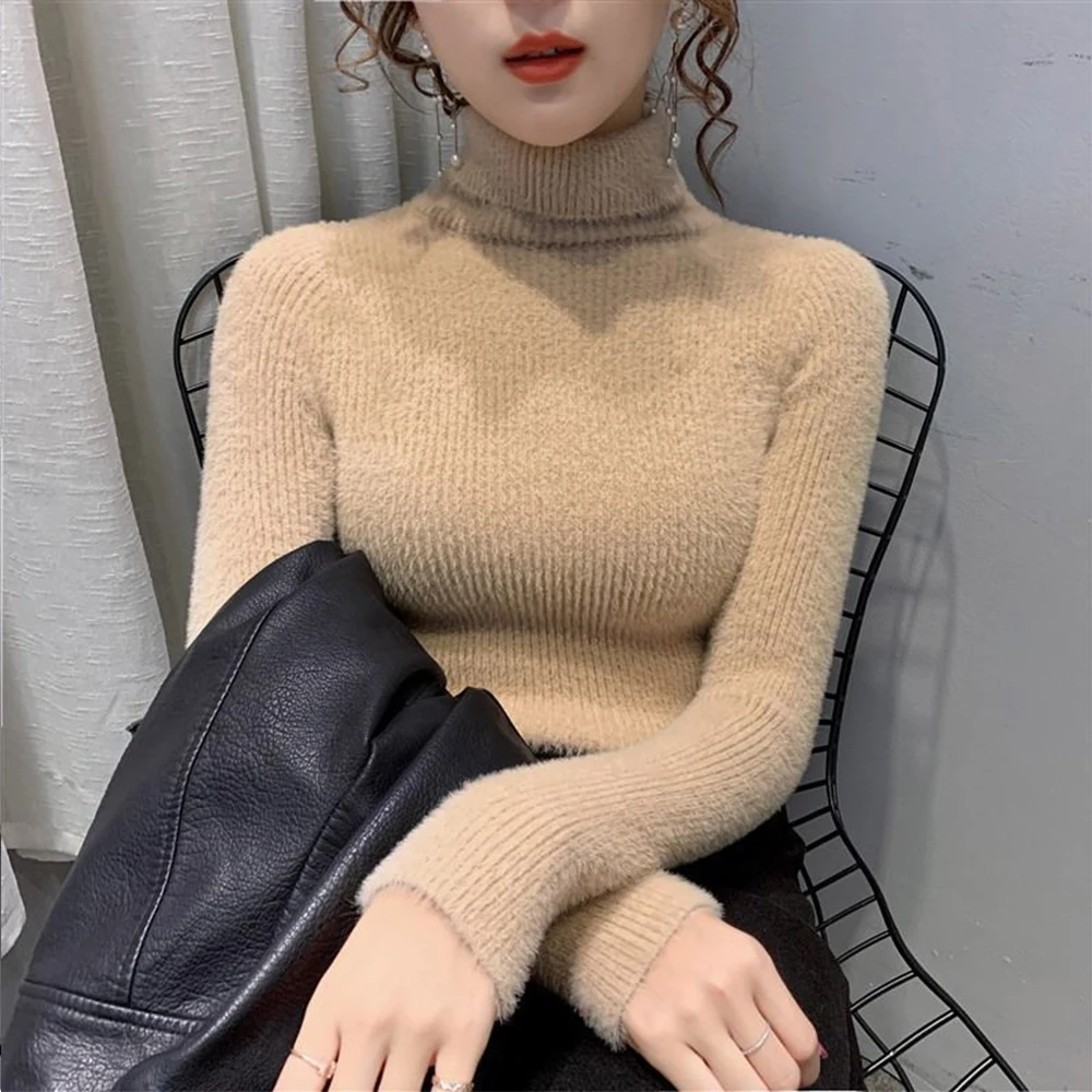 Turtleneck Women Sweater Autumn Winter Korean Pullover Basic Tops Casual Soft Knitted Long Sleeve Jumper Slim Fit Streetwear