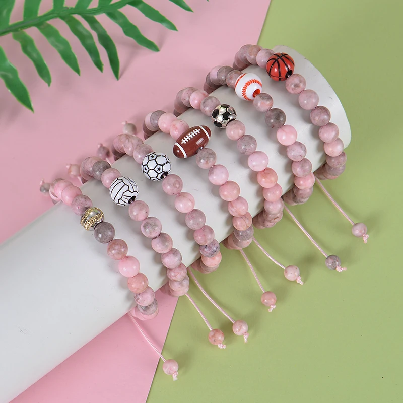 الكرة اللينة/الكرة الطائرة/كرة القدم/كرة السلة/سوار التنس هدايا للفتيات في سن المراهقة قابل للتعديل الخرز الطبيعي سوار إكسسوارات رياضية