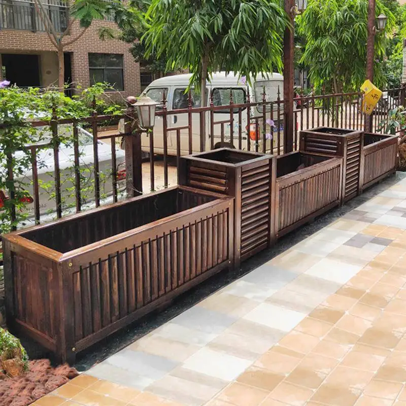 Carbonized flower pot Thickened preservative wood box Large rectangular flower box Solid wood courtyard pot Vegetable outdoor