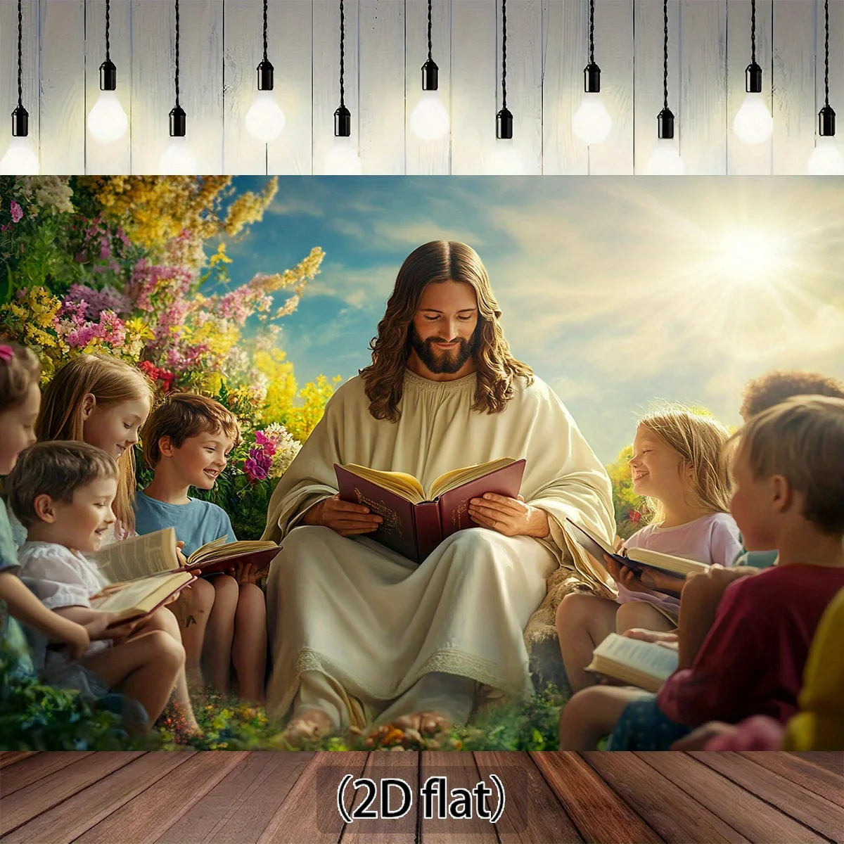1 pieza, tela de fondo de fotografía de historia bíblica plana 2D: Jesús, niños y escenas naturales, inspirada en una decoración religiosa