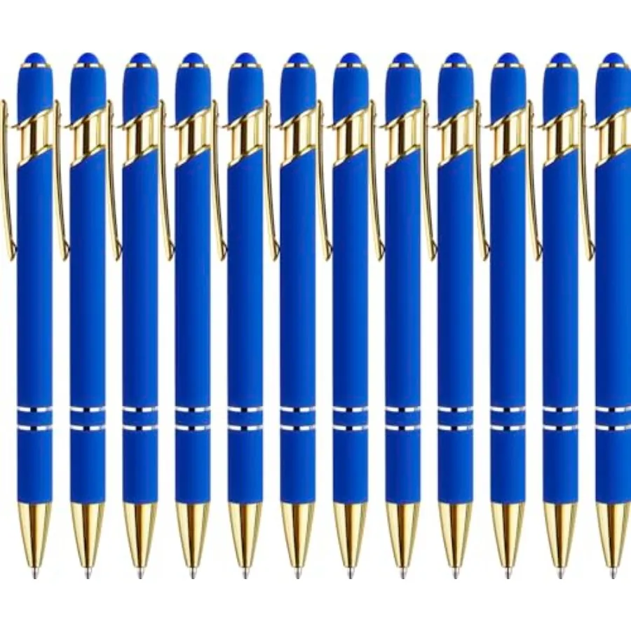 

12 Pack Ballpoint Pen with Stylus Tip, 1.0 mm Black Ink Smooth Writing Pens, Metal Stylus Pens for Touch Screens
