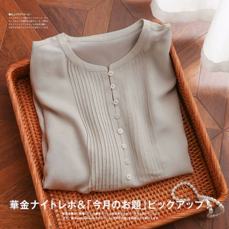 2025 Nieuwe Zomer Dames Zijden Tops Koreaanse Mode Blouse Vrouwen Casual Frankrijk Stijl Dames Shirts