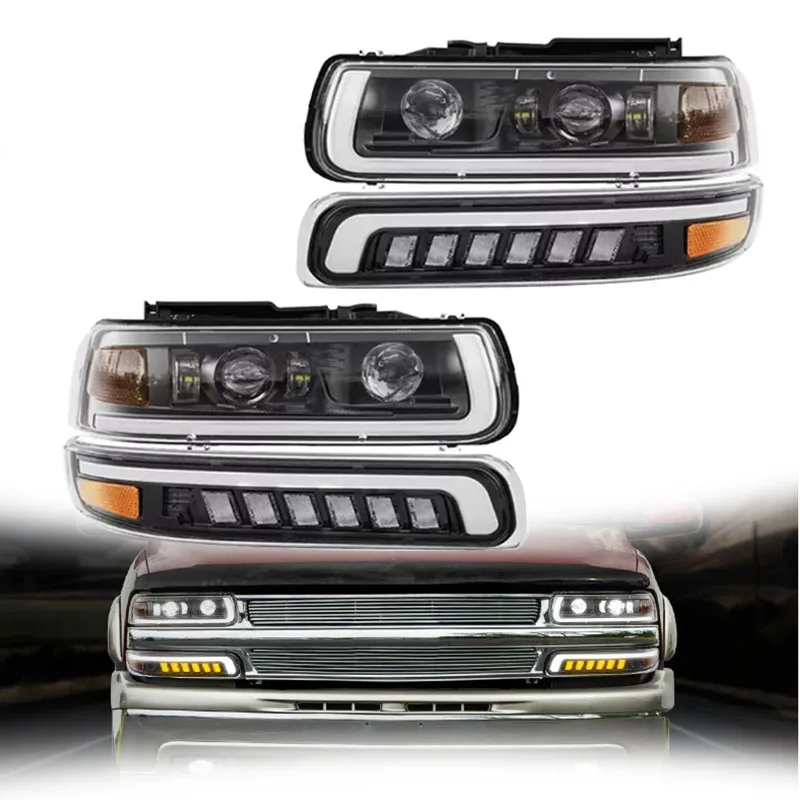 

LED Headlight Lights Assembly for 99-02 Chevy Silverado 00-06 Suburban Tahoe Black Turn Signal Lamp DRL Bulbs