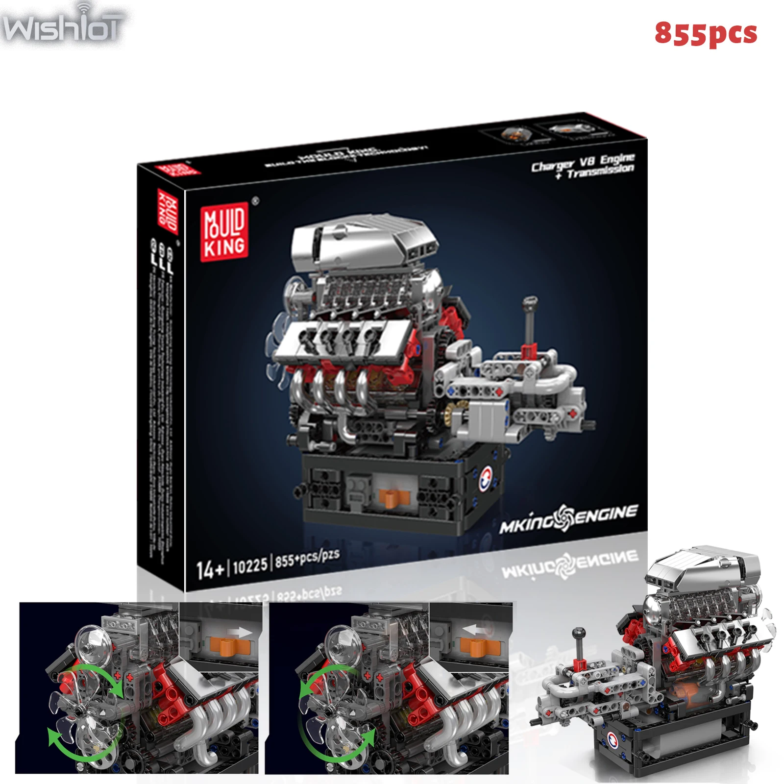 

Mould King 10225 V8 Engine Building Blocks Simulation Engine Model Series Power Motor AA Battery Box Kids Adults Toy Gift 855PCS
