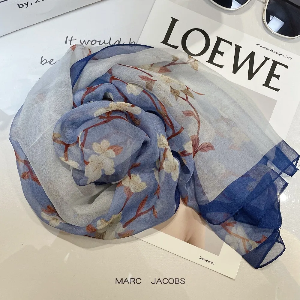 Scarf women\'s blue silk summer new travel sunscreen beach towel fashion scarf Joker shawl thin scarf