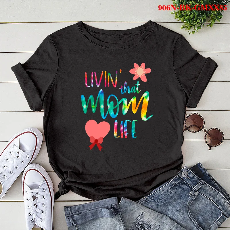 

Living That Mom Life Flower Print Women T Shirt Short Sleeve O Neck Loose Women Tshirt Ladies Tee Shirt Tops Camisetas Mujer