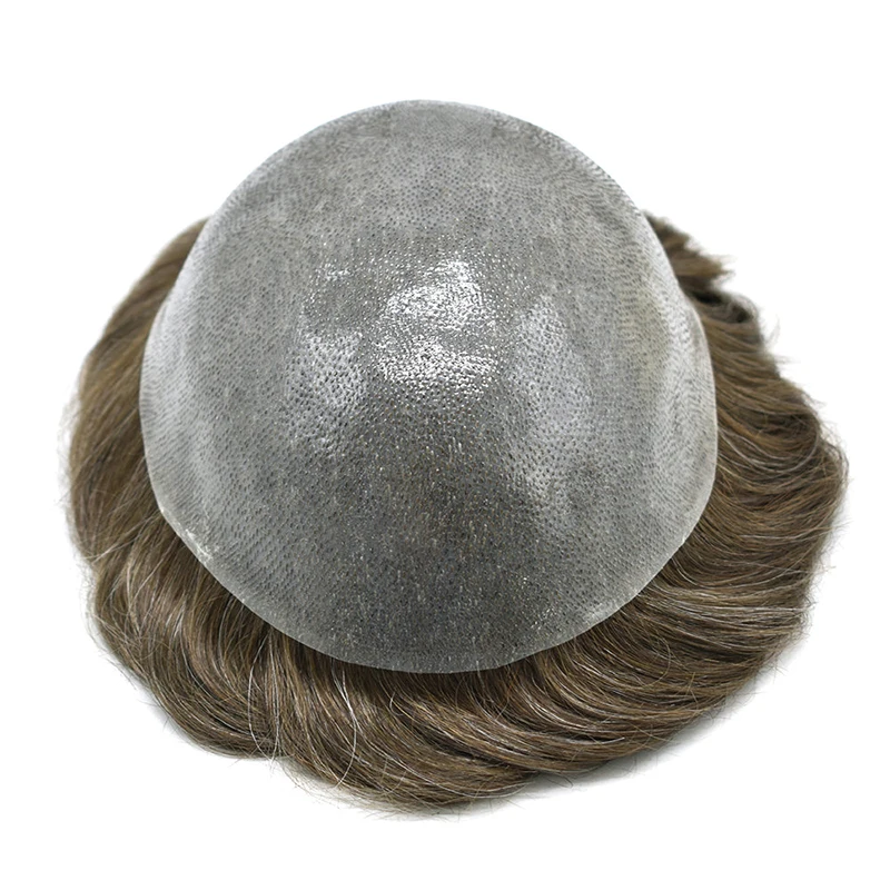 نظام شعر الجلد 0.1 مللي متر بدون عقد على شكل حرف V Pu شعر مستعار للرجال شعر مستعار متين للرجال 100% وحدة نظام الشعر البشري الاصطناعي #4