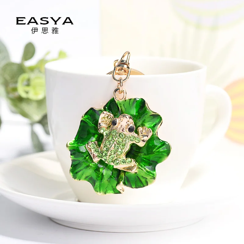 

EASYA Green Lotus Leaf Frog Keychain Women's Luxury Jewelry Peculiar Shape Anime Vintage Crystal Metal Decorative Bag Ornaments