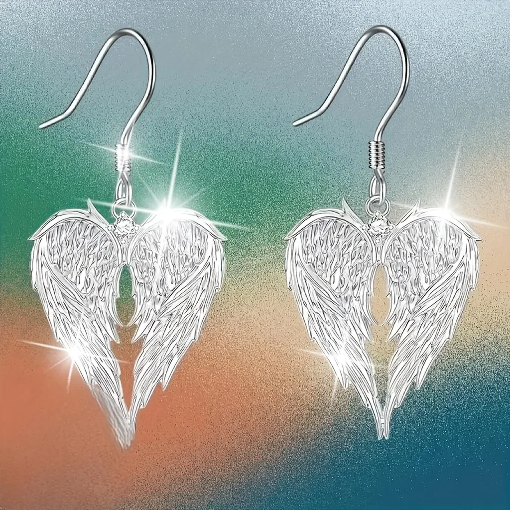 

2PCS Heart shaped wing pendant necklace earring set