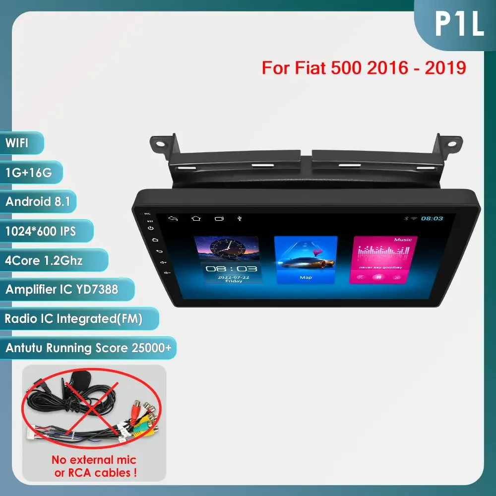 Hizpo 9 ''Draadloze Carplay Android Auto Auto Multimedia Speler Voor Fiat 500 2016 2017 2018 2019 Carplay 4G Autoradio 360 ° Camera