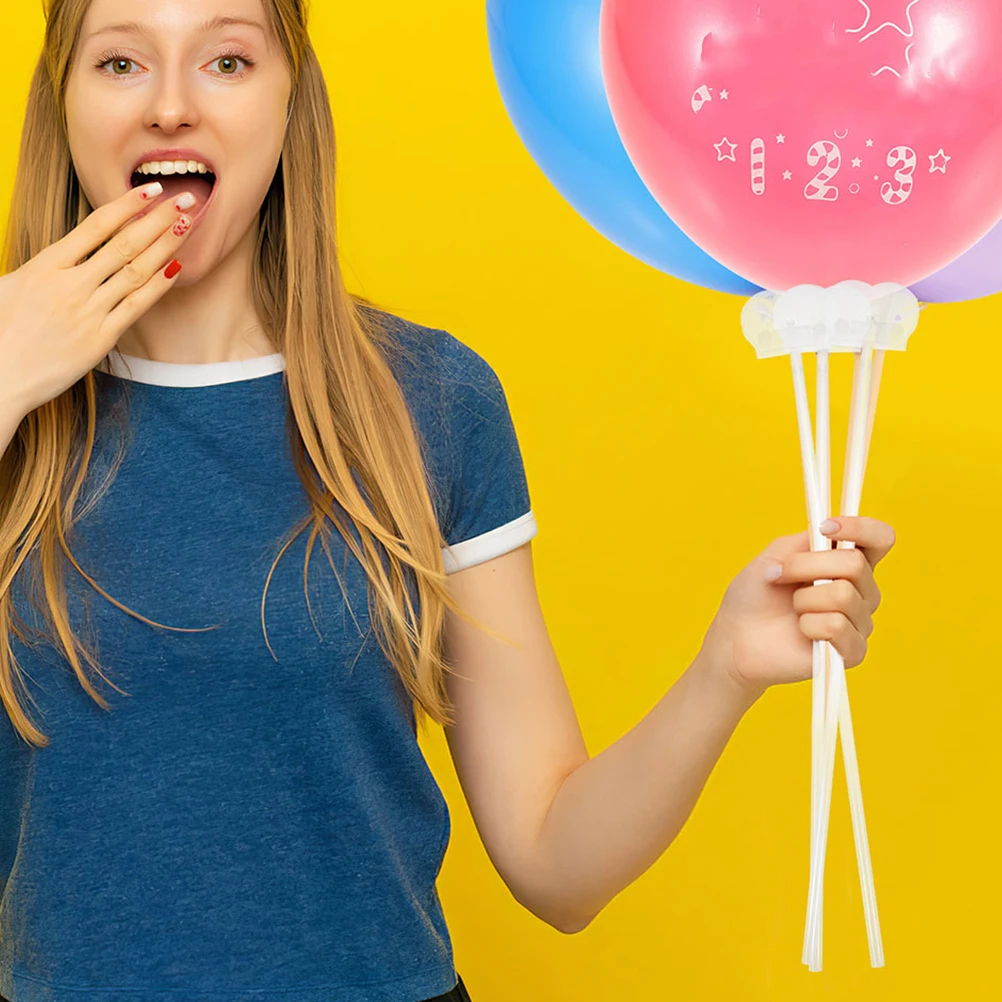 

40Pcs Clear Balloon Sticks Set with Clips Sturdy Plastic Balloon Holders for Birthday Party Event Decoration Supplies