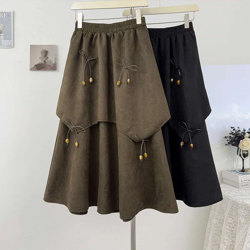 

Sweet Three-dimensional Butterfly Tie Tied Skirt Women's Autumn 2025 High Waisted A-line Double-layer Knee High Swing Skirt