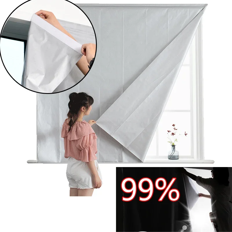 99% Shading Sunshade Curtain Self-adhesive Sunshade Cloth Sticker Window Curtain Double Sided Silver Anti-UV Curtain