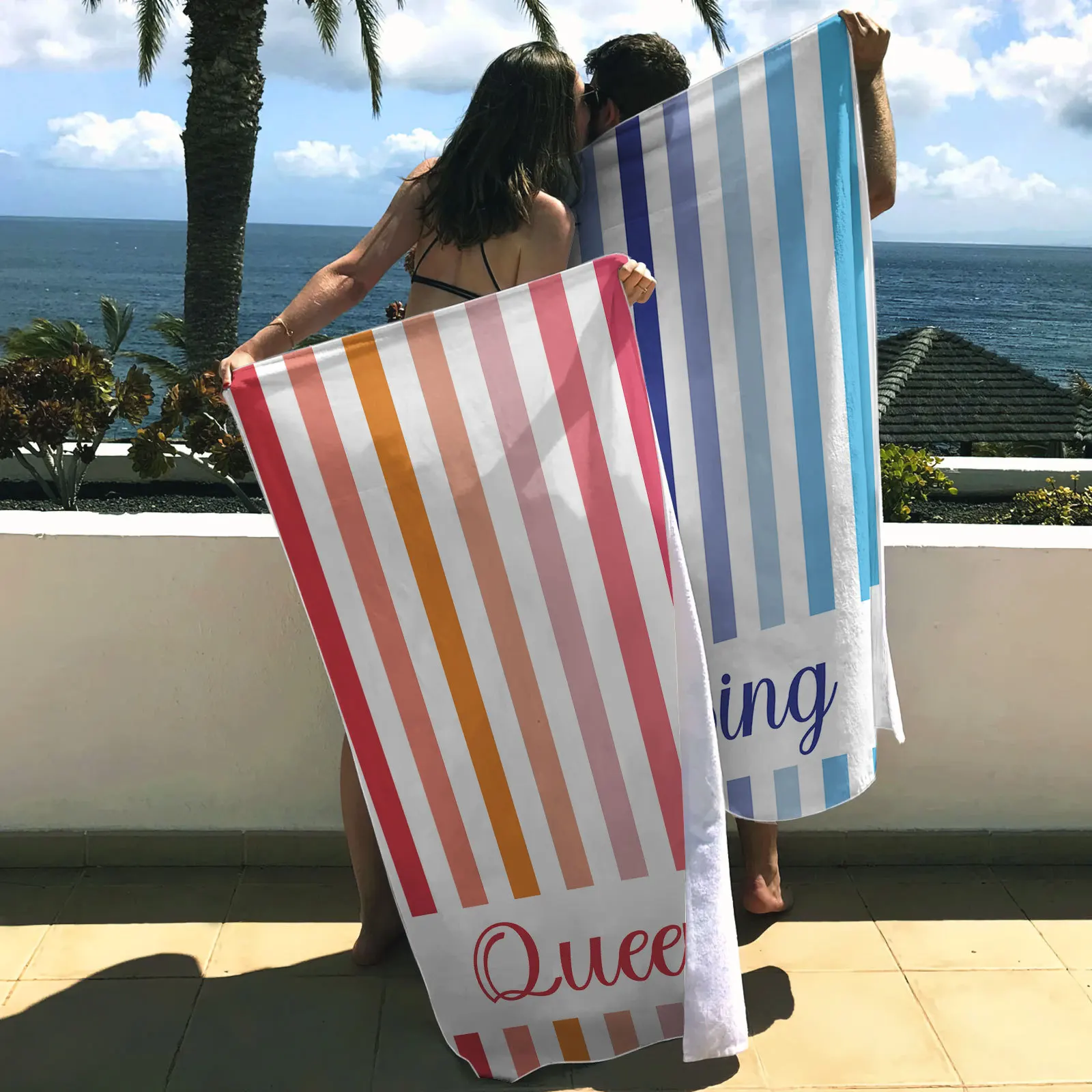 Strip Style Print Name Beach Towel Custom Names Personalized Bath Towels Customized Text Pool Towel Microfiber Gift for Children