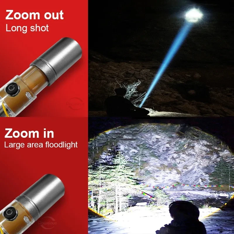 New Powerful Portable Led Flashlight Novelty Keychain Light Zoom Rechargeable EDC Pocket Torch Light for Outdoor Camping Lantern