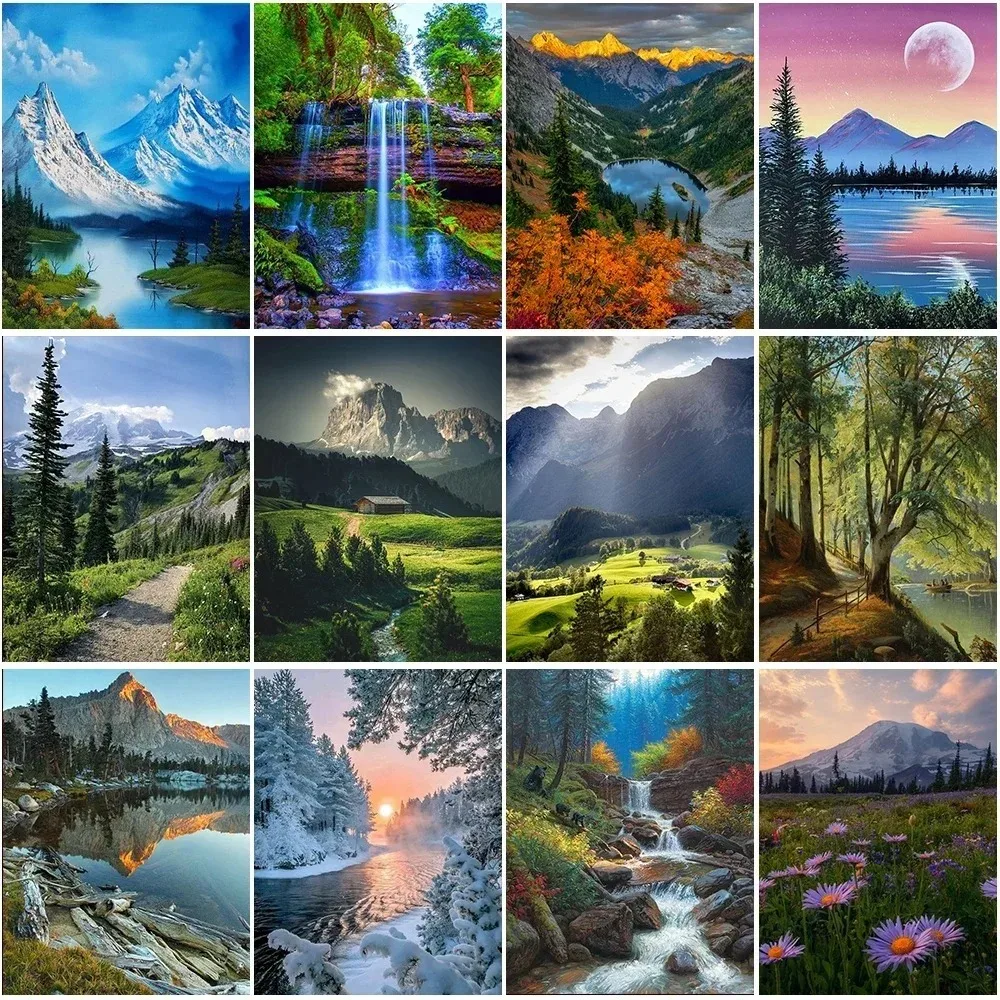 Natürliche Landschaft Mosaik Diamant Malerei Kunst Kreuzstich Kit Seen Berge Bäume Blumen DIY mag Strass Stickerei Dekor