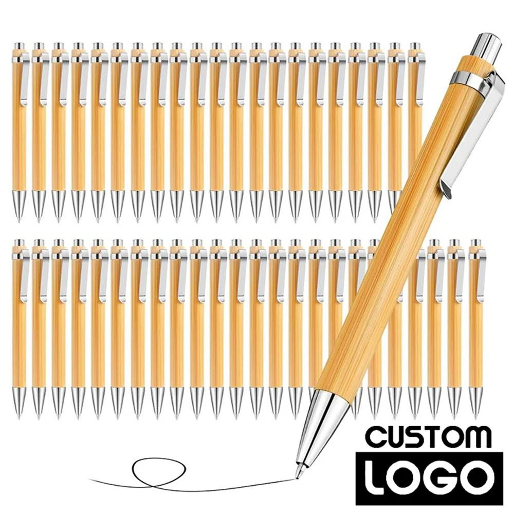 100 50 20 Pcs Personalized Logo Ball Pen Natural Bamboo Rollerball Pen Office For Company Business LOGO Name Small Gift Supplies