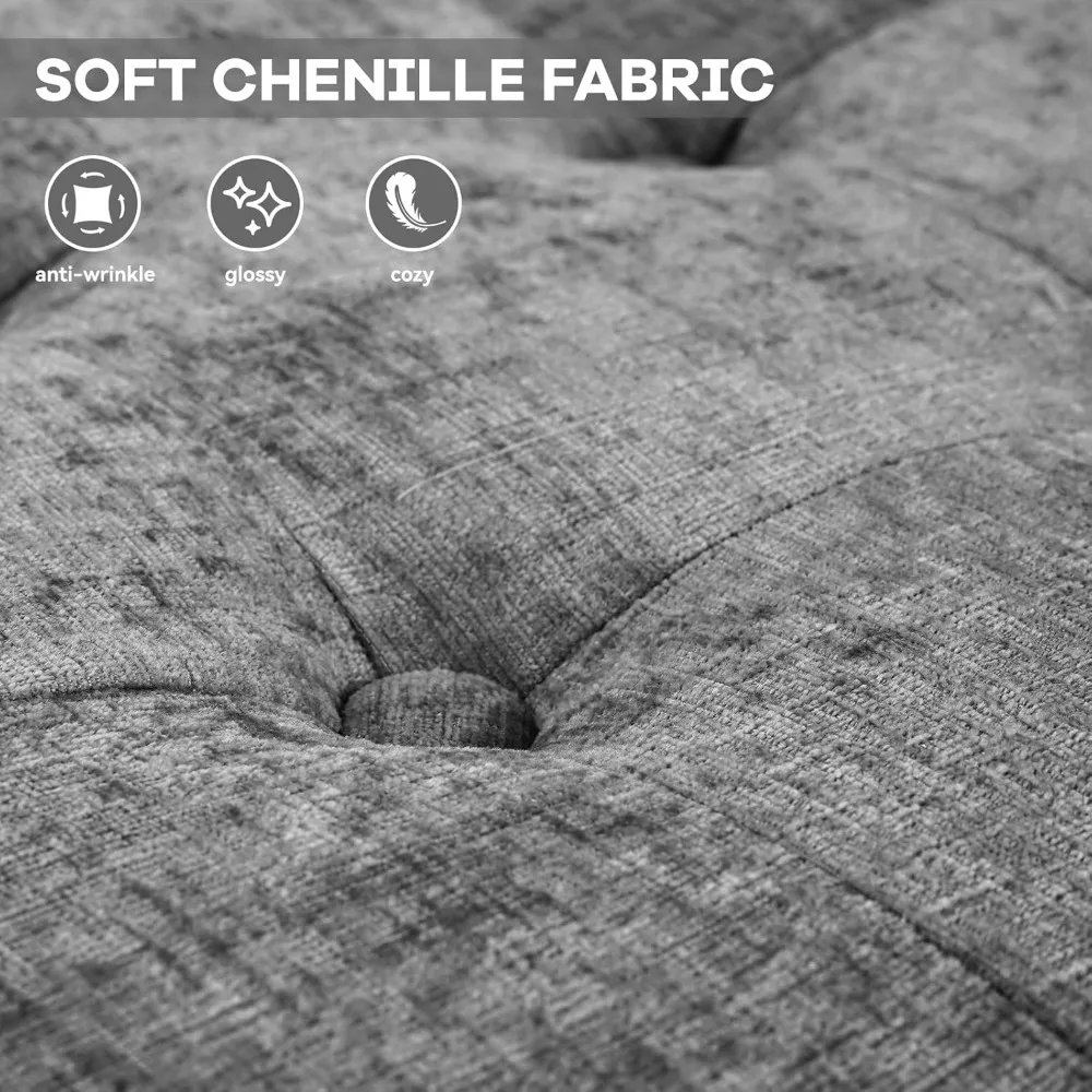 مسند رفع، طاولة قهوة كبيرة للتخزين من الشنيل لغرفة المعيشة أو غرفة النوم، سهلة التجميع، رمادي داكن