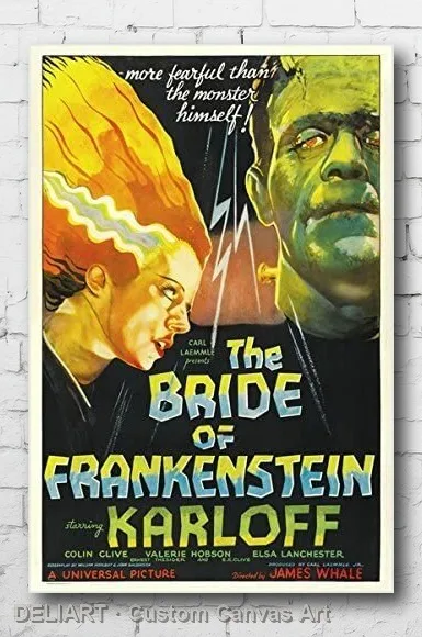 

BRIDE OF FRANKENSTEIN - CLASSIC Canvas Movie Poster HORROR Custom Size Available Room Decoration Home Decor Wall Art