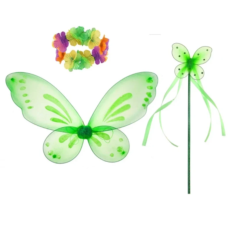 Green Flowers Fairy Costumes for Girls Jungle Elves Princess Ballet Tutus Dresses for Kids Halloween Christmas Outfit with Wings