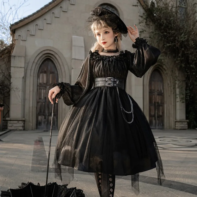 Irregular Dark Gothic Lolita Dress Lolita Dress Summer Long Sleeve