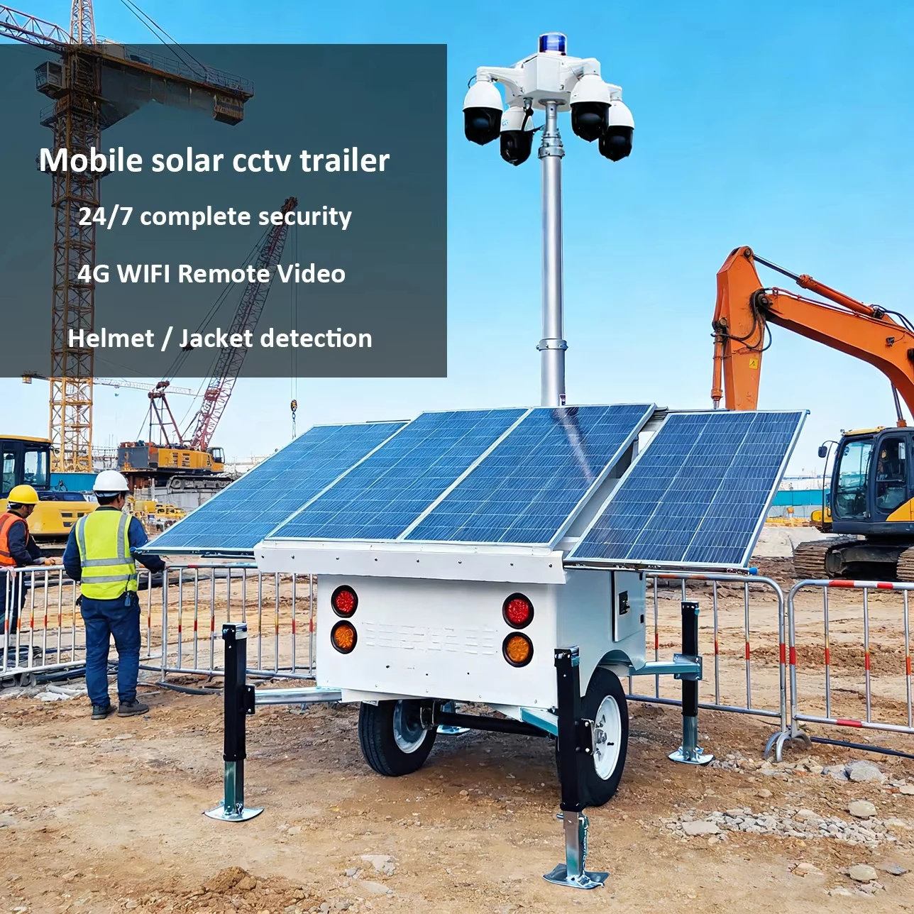 4*200W Solar Power Mobile Surveillance Tower CCTV Security Camera Trailer  4G 5G