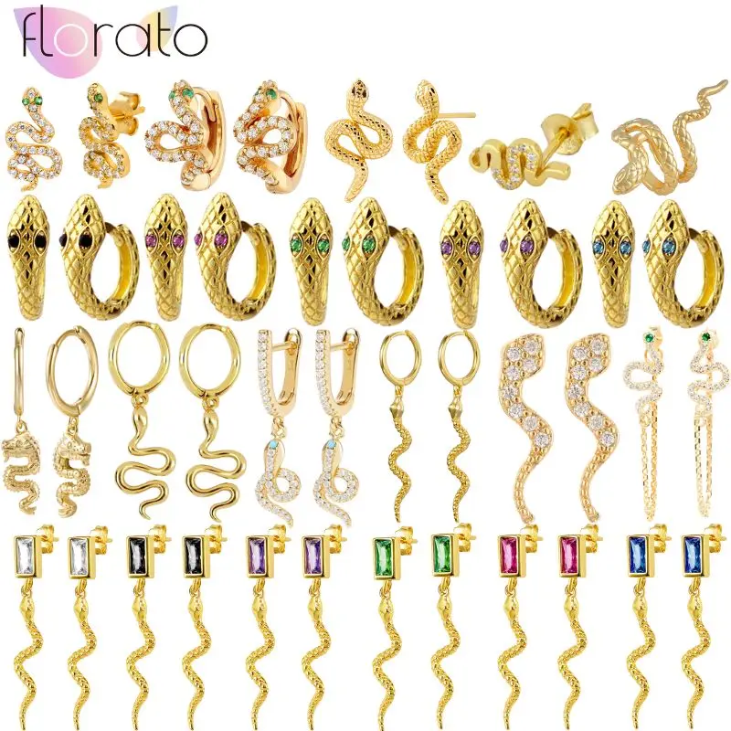 

925 Sterling Silver Needle Animal Snake Type Round Hoop Earrings for Women Vintage Metal Punk Enamel Earrings Fashion Jewelry