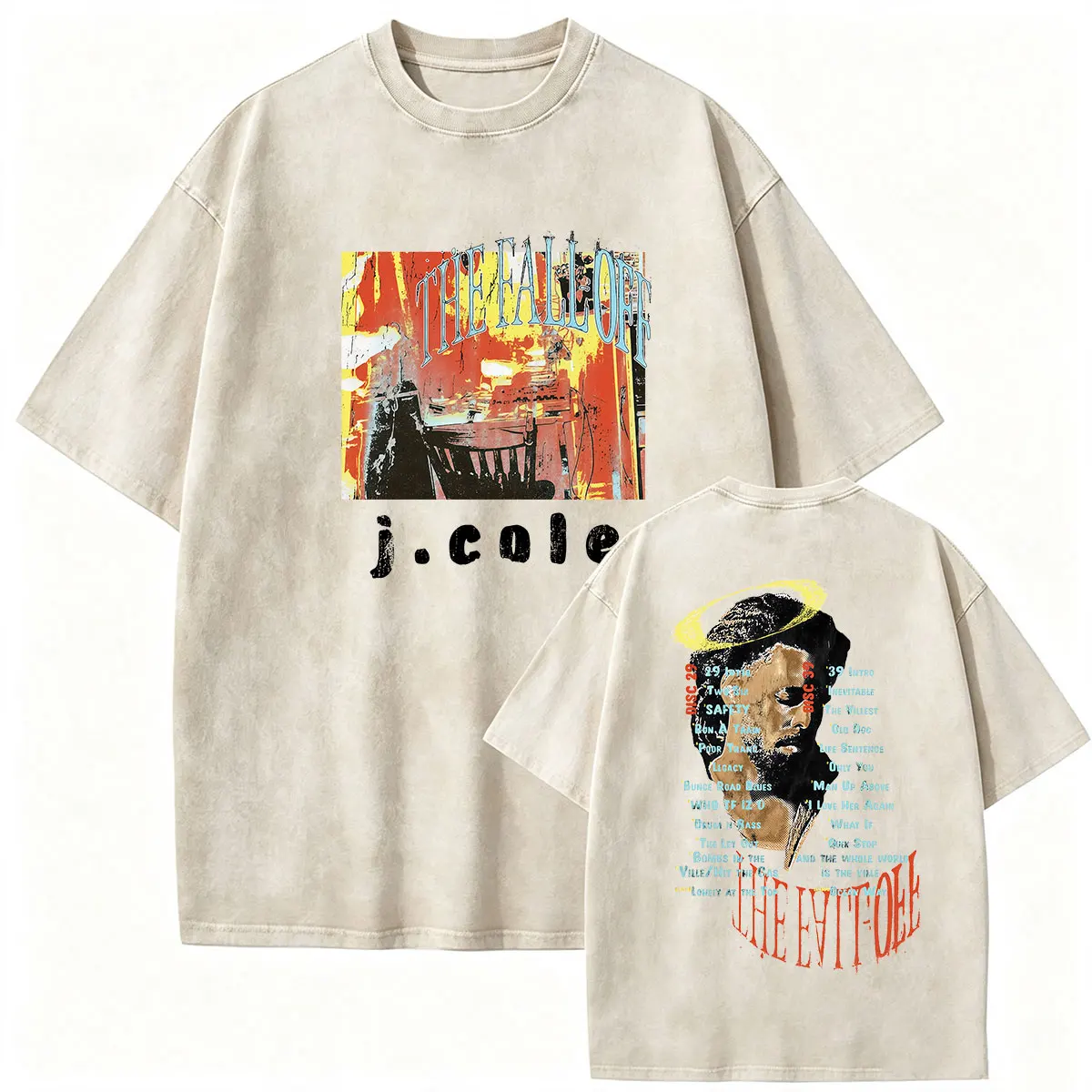 Vintage Washed Rapper J Cole The Fall Off Tour 2026 Graphic T Shirts Men's Hip Hop Gothic punk Short Sleeve t-shirts Streetwear