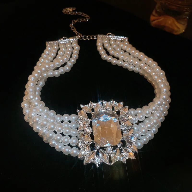 2 Pcs Rhinestones Square Leaf Multi-layer Necklaces Set