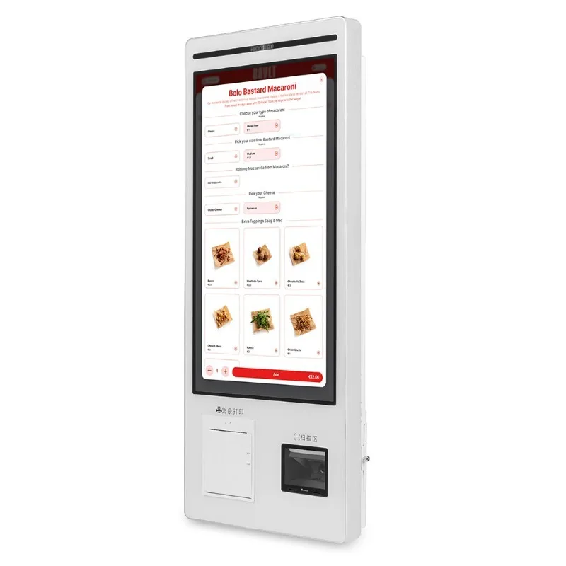 Borne de commande murale 21,5 pouces pour restaurant, avec impression et paiement en libre-service