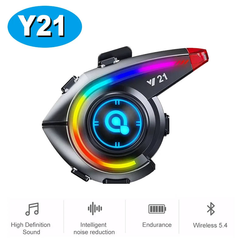 

Y21 гарнитура для мотоциклетного шлема Bluetooth 5,4 пыле- и водонепроницаемый RGB светильник CVC + DSP шумоподавление голосовой помощник музыкальный плеер