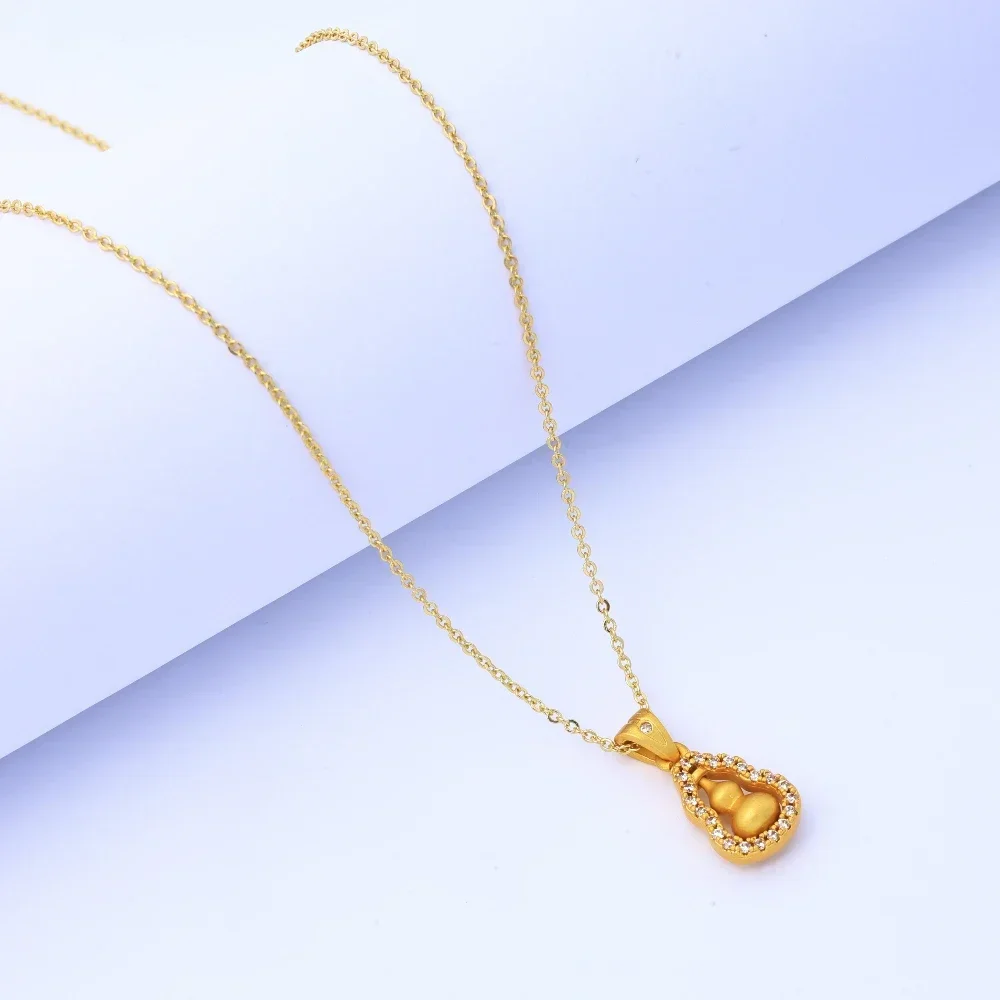 Collana di zucca placcata in oro 18 carati per donna, gioielli con ciondolo Fu Lu ruotabile, decorazione di lusso leggera, regalo di buona fortuna di fascia alta per