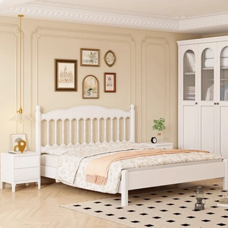 

Square Design Fashion Solid Wood Bed Modern Simple French Aesthetics Bed Cream Wind Princess Muebles Lounge Suite Furniture