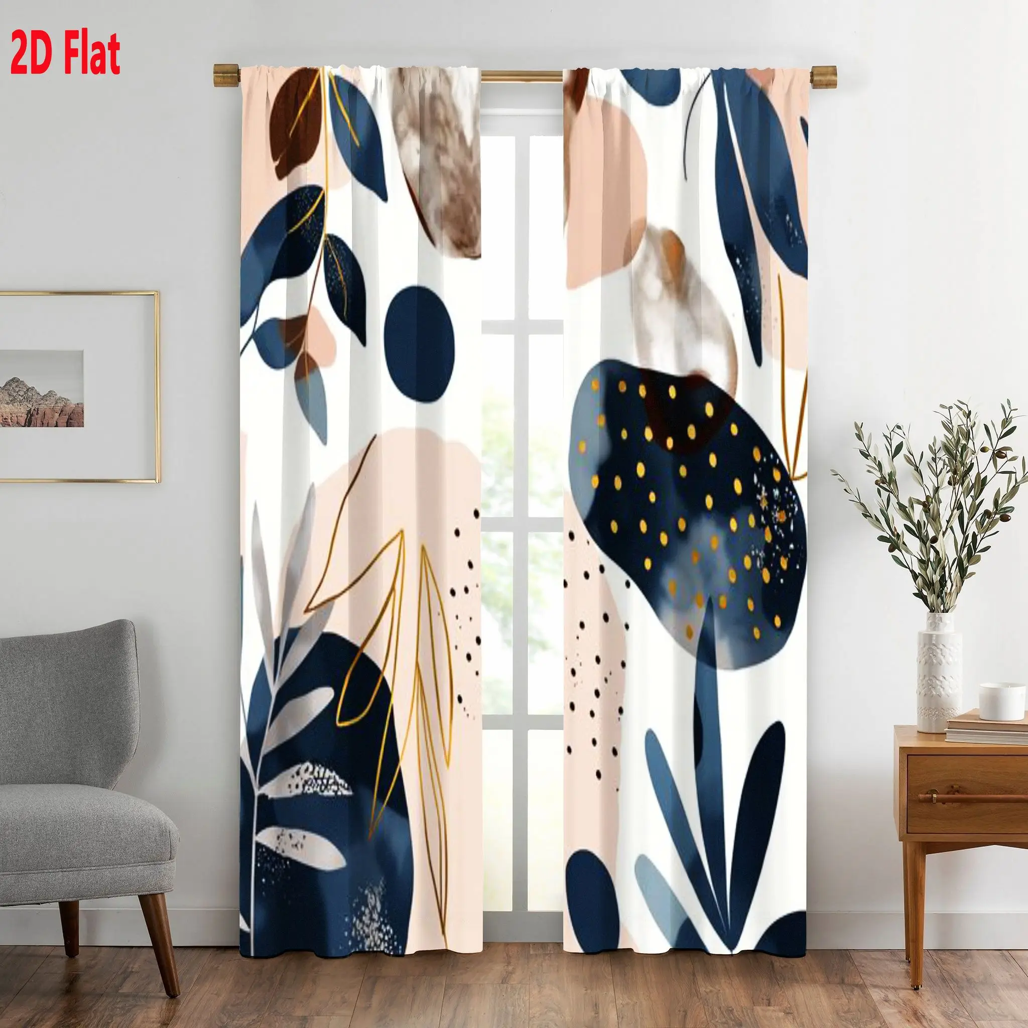 Abstract Botanical Leaf Print Curtains Pair 2pcs Modern Tropical Window Drapes Boho Style Living Room Home Decor
