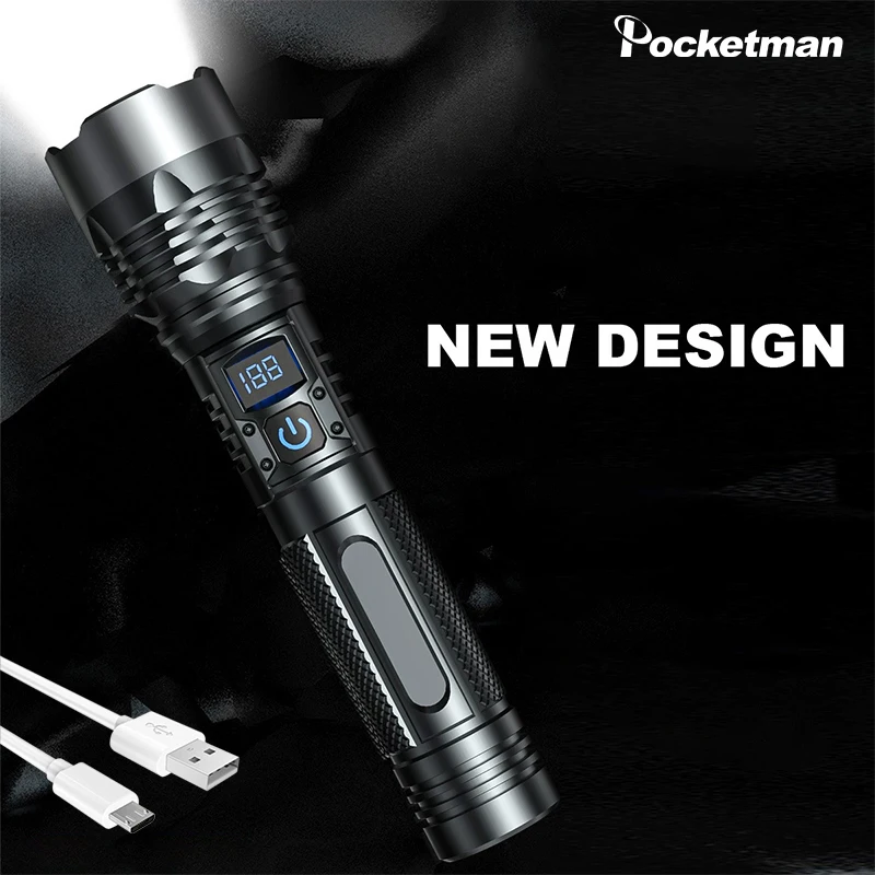 

High Power LED Flashlight Type-C USB Fast Charging Flashlights with Battery Level Display Outdoor Emergency Torch Waterproof