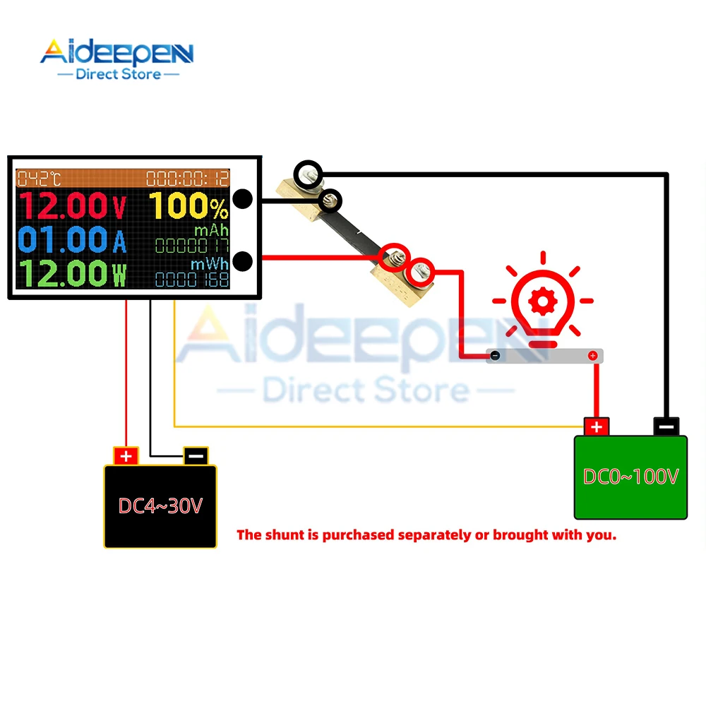 DC 4-30V 100A Digital Power Energy Voltmeter Ammeter Voltage Wattmeter Kwh temperature Meter Electric Energy Frequency Meter