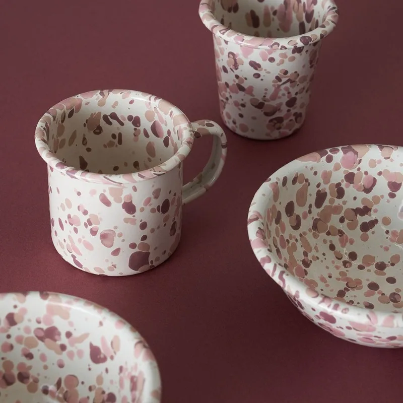 

splash ink enamel, desert rose plate, bowl, cup, cutlery salad, plate cereal bowl