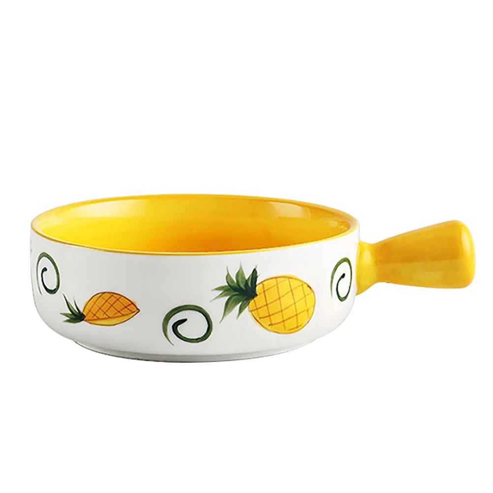 

Ceramic Side Handle Bowl Practical Kitchen Tool Household Baking Use Microwave Safe Salad Bowl Kitchen Gadget