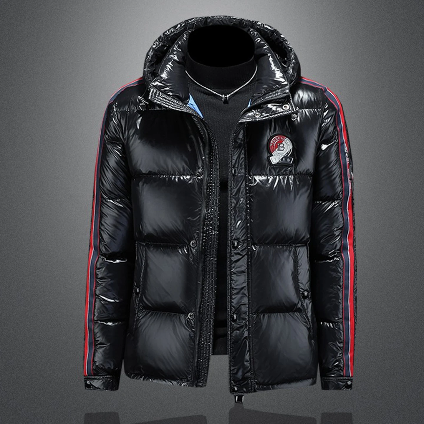 

High-End Glossy Men's down Jaet Windproof Waterproof Warm Winter Coat Hooded Du down Outerwear Faionable Station