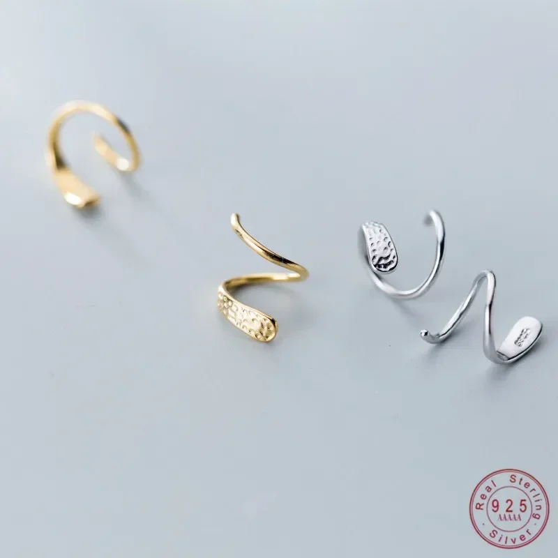 Genuine 925 Sterling Silver Jewelry Personality Minimalist Spiral Snakelike Ear Bones Ear Buckle Stud Earrings for Women