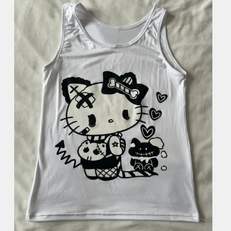 Sanrio Original Hello Kitty Y2k Tops Tank Top Women Y2k Accessories Women Clothing Cute White Crop Tee Korean Fashion Clothing